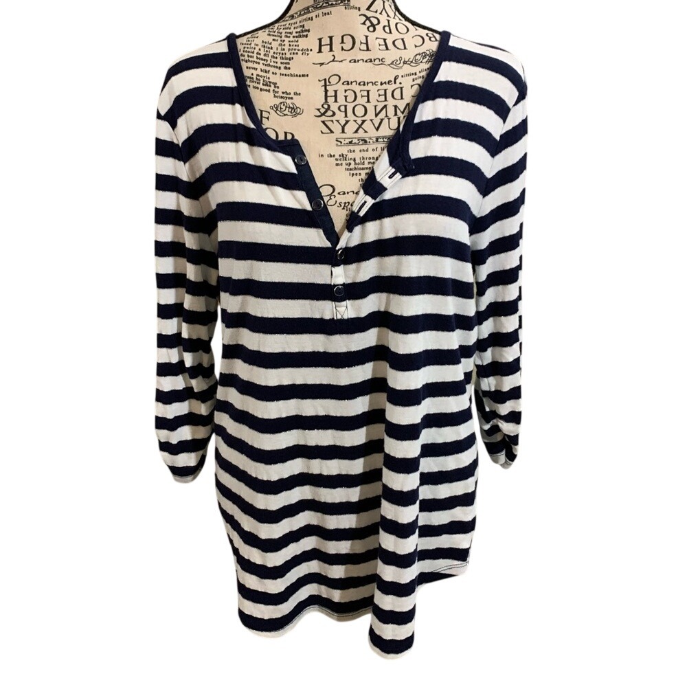 New York &‎ Company Navy and White Striped Top